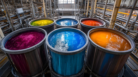 Colorful paint mixing machine in a modern factory. Industrial background.の素材