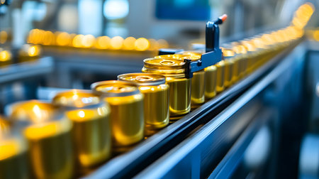Conveyor belt with bottles of beer on the conveyor belt in the factoryの素材