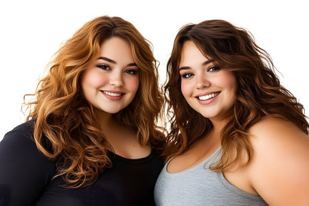 Portrait of two beautiful young women isolated on a white background.の素材