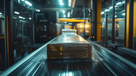 Conveyor belt in a factory. Conveyor belt in a factory.の素材