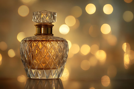 Beautiful luxury perfume bottle on bokeh background, closeupの素材
