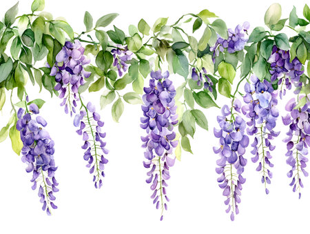 Beautiful vector image with nice watercolor purple wisteria flowersの素材