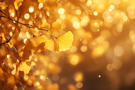 Ginkgo leaves on blurred background, closeup. Autumn seasonの素材