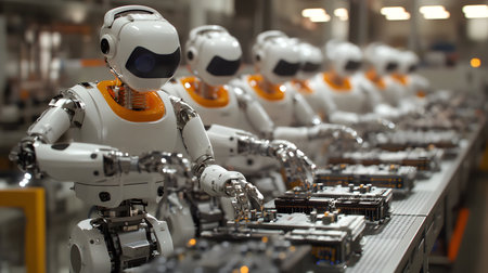 Robot in the factory production line. Industrial robot working at factory.の素材