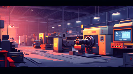 Vector illustration of a factory interior with machines, equipment and equipment.の素材