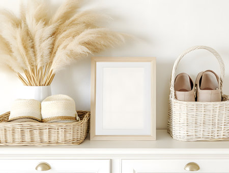 Mock up poster frame in interior background, Scandinavian style, 3d renderの素材