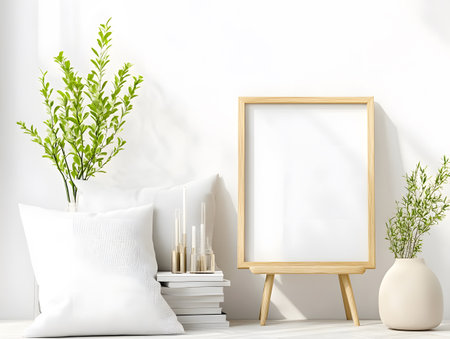 Mock up poster frame in interior background, Scandinavian style, 3D renderの素材