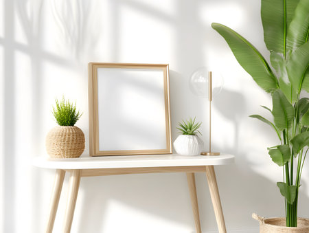 Mock up poster frame in modern interior background, 3d renderの素材