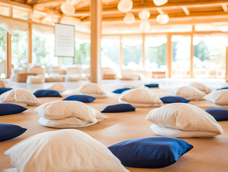 Pillows and cushions on a bed in a hotel.の素材