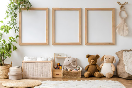 Mock up frame in children's room interior, 3d renderの素材