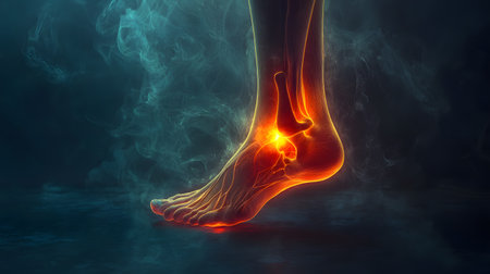 Human foot with ankle pain, 3D illustration of human foot with ankle painの素材