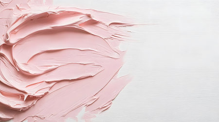 Pink paint strokes on white wooden background, top view. Space for textの素材