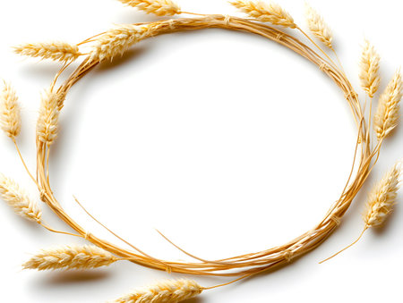 Wheat ears isolated on white background. Top view. Flat lay.の素材