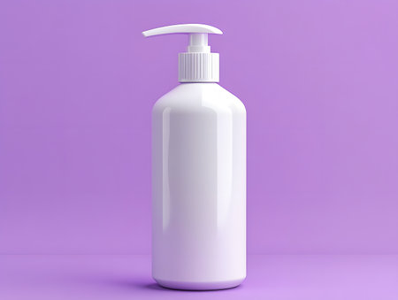 White cosmetic bottle mockup on purple background. 3d rendering.の素材