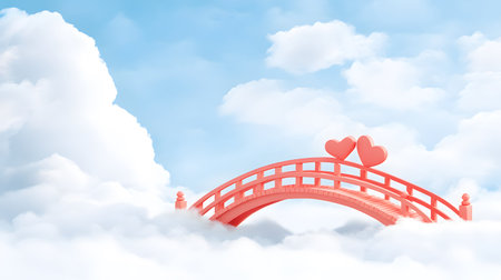 Valentine's day background with red bridge over the clouds.の素材