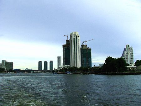 building on riverの写真素材