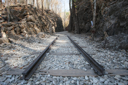 Railway Between cliff at hellfire pass memorial museumの写真素材