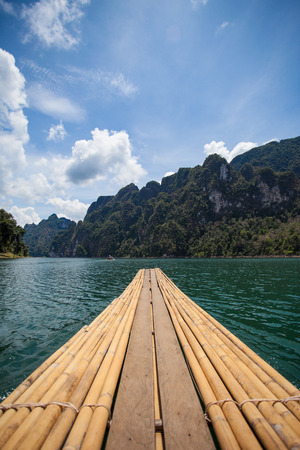 Bamboo rafting on river ratchaprapha dam  Suratthani  Thailandの写真素材