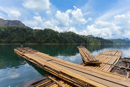 Bamboo rafting on river ratchaprapha dam  Suratthani  Thailandの写真素材