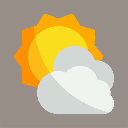 Icon, logo, vector illustration of sun and cloud isolated on gray background. suitable for news, meteorology, seasons, business and calendars.のイラスト素材