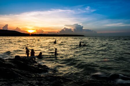 kids enjoyed swimming in the sea on holidayのeditorial素材
