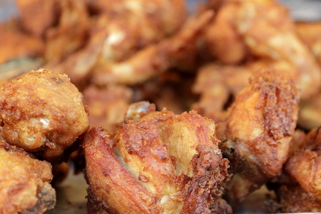 Fast food fried chicken in Thailand that can be purchased online . Sticky rice and fried onion togetherの写真素材