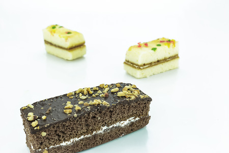 chocolate cake on white background
