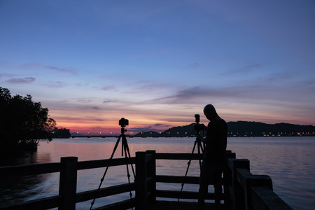 silhouette photographer Nature and sunsetの写真素材