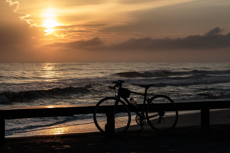 Set Bicycles and sunrise scenery in Songkhla province.の写真素材