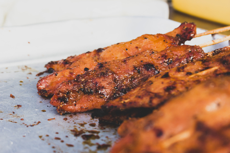 Grilled chicken Thai food on the street. Fast food with a quick lifestyleの写真素材