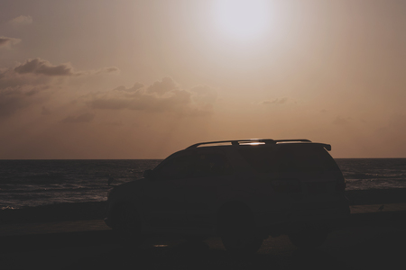 silhouette car in the morningの写真素材