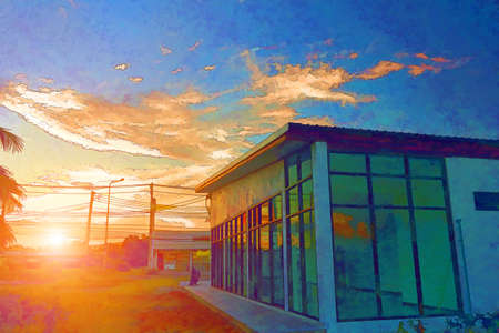 beautiful nature painting in the morningの写真素材