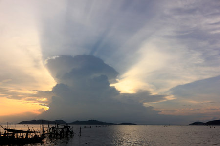 Clouds, strange shapes of nature that are beautiful at sunset.の写真素材