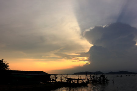Clouds, strange shapes of nature that are beautiful at sunset.の写真素材