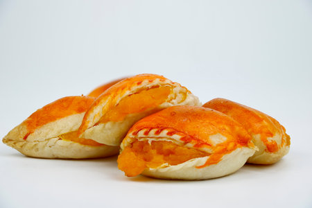 Egg custard pastry image set white backgroundの写真素材