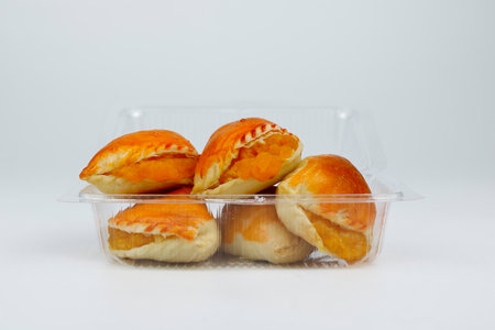 Egg custard pastry image set white backgroundの写真素材