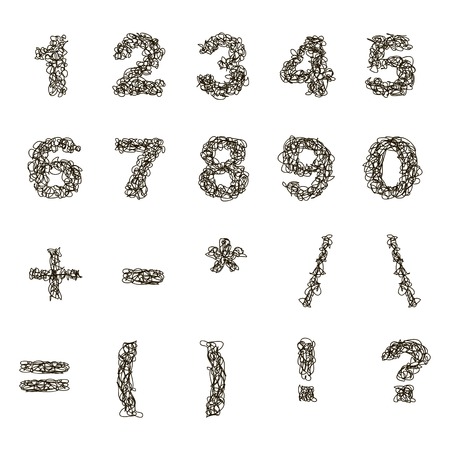 Hand drawn doodle vector numbers and symbols