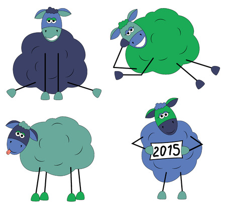 Set of funny sheep on white backgroundのイラスト素材