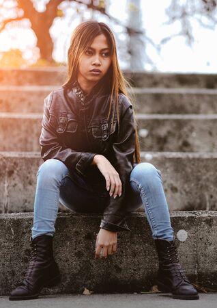 Asian hipster girl fashonistaの写真素材