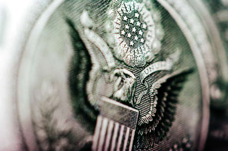 Macro photograph a close up, detail of 1 dollar billの写真素材
