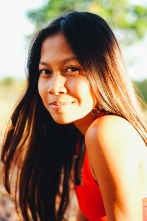 Natural portrait, Asian girl smiling. Native Asian beauty. Local Asian peoppleの写真素材