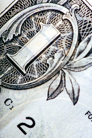 Macro photograph of a one dollar bill