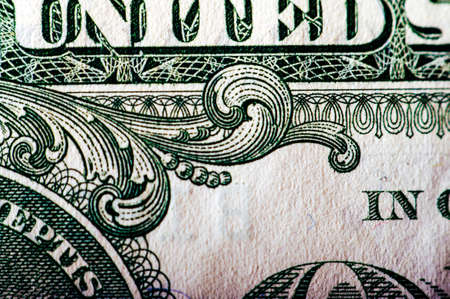 Macro photograph of a one dollar bill の写真素材