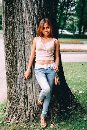 Natural portrait Beautiful Asian girl smiling. Native Asian beauty. Asian womanの写真素材