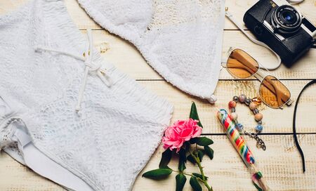 Fashion Summer girl clothes Set with camera and Accessories. summer Outfit.Trendy fashion...