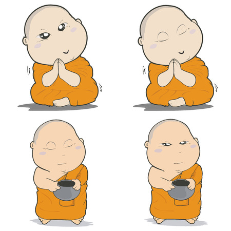 Buddhist Monk Character Cartoon Design-Vector Illustrationのイラスト素材