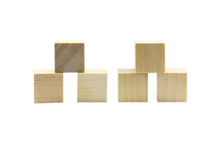 wooden toys, square wooden blocks isolated on white background with clipping path.Selection focus.の写真素材