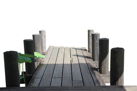 old black wooden bridge isolated on white background with clipping path.Selection focus.