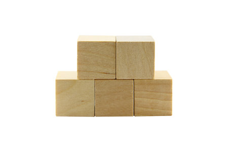 wooden toys, square wooden blocks isolated on white background with clipping path.Selection focus.の写真素材
