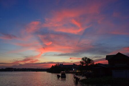 Twilight at Mae-Klong river, Thailand.の写真素材